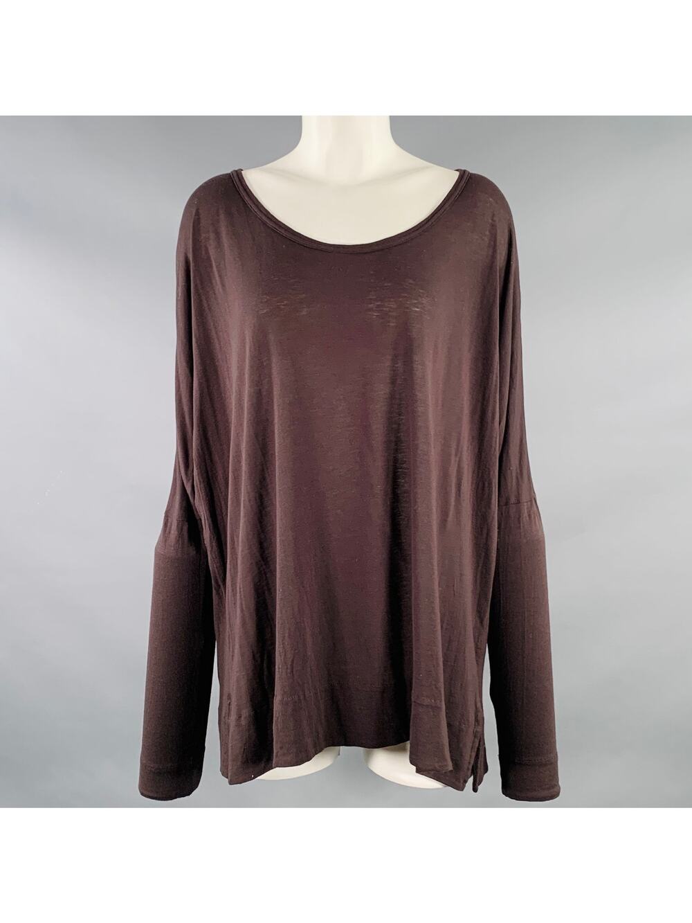 ANN DEMEULEMEESTER Size M Brown Jersey Scoop Neck Casual Top